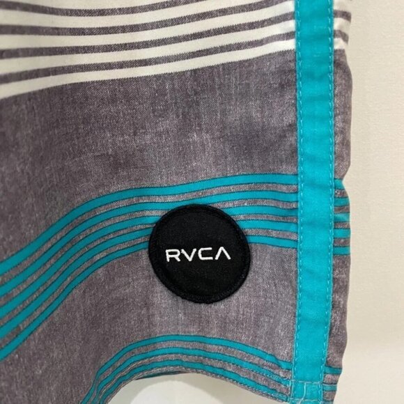 RVCA Classic Non-Stretch Board Shorts Size 36 Blue and Grey Striped - Picture 3 of 15